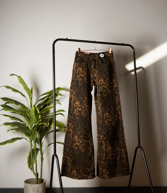 STEVIE High waist Leopard print wide-leg jeans