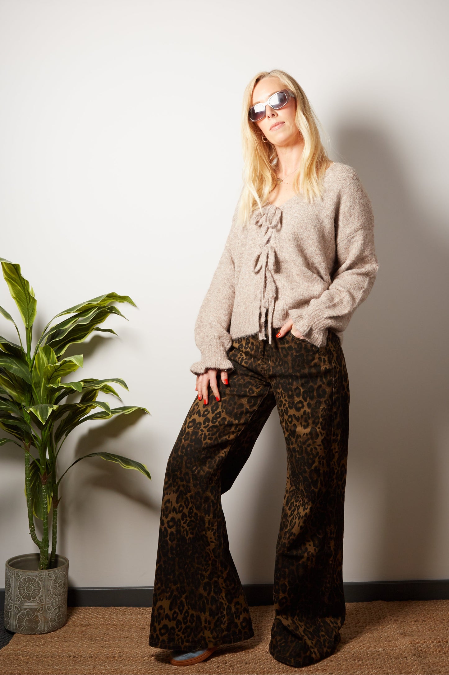 STEVIE High waist Leopard print wide-leg jeans