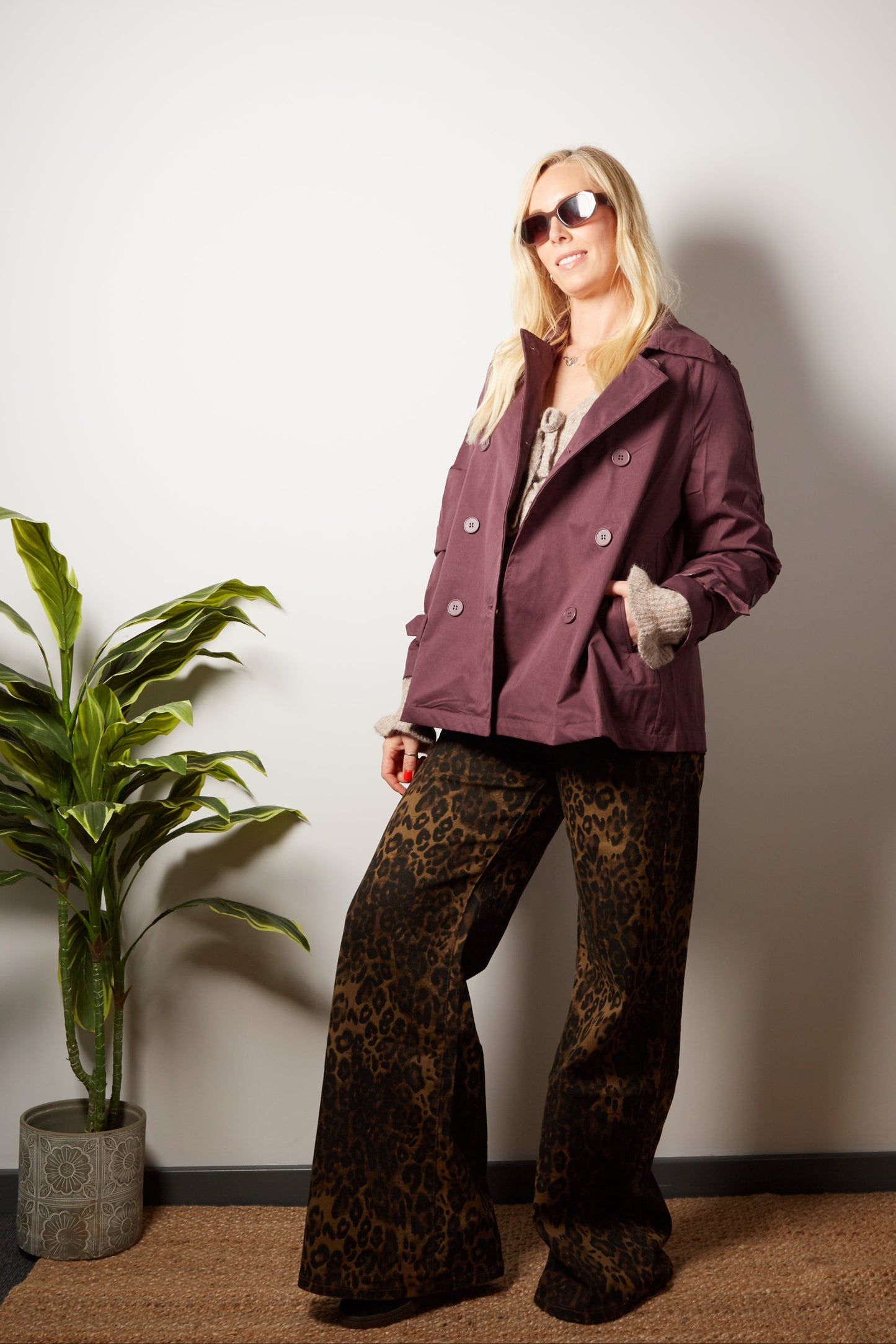 BECKY midi Trench coat in plum
