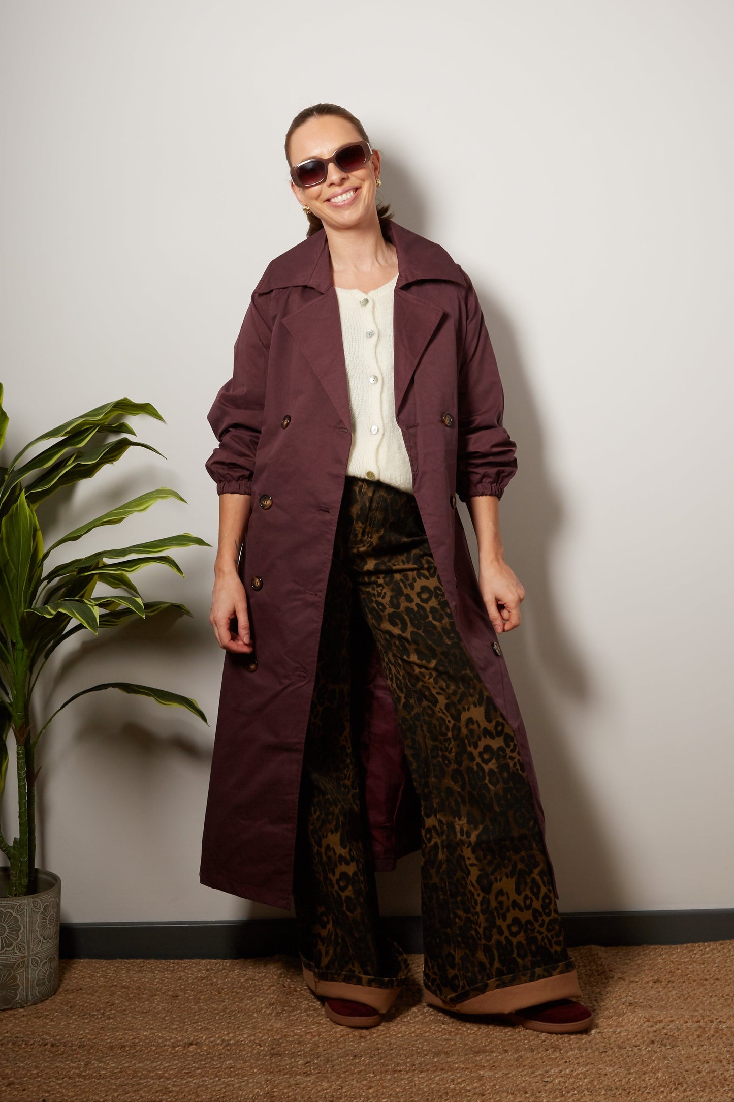 STEVIE High waist Leopard print wide-leg jeans