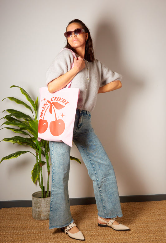 Mon Cheri Printed Canvas Tote – Pink