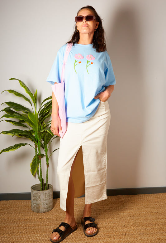 SABRINA High waist stretchy maxi skirt with front split in cream