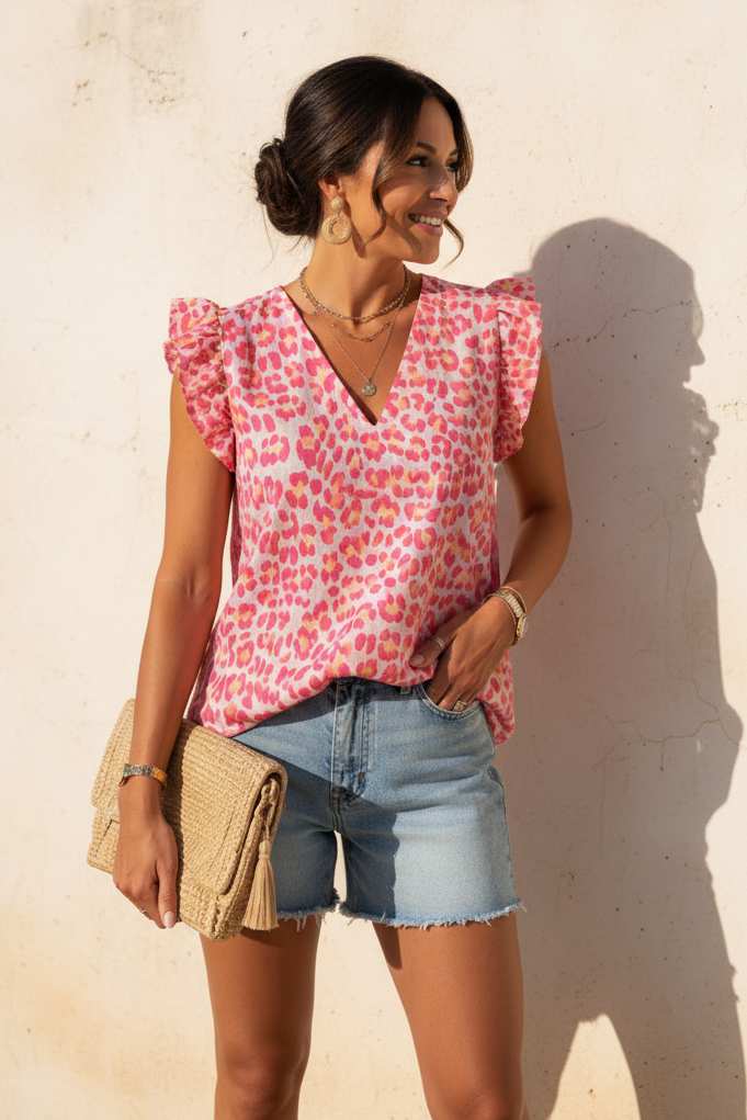 Anya Leopard Frill Top