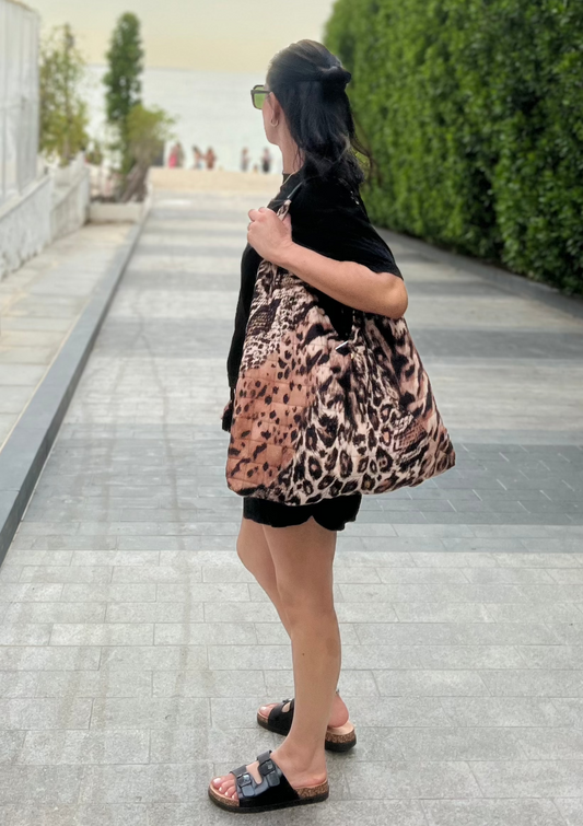 CHALMER Quilted Oversized Animal Print Bag