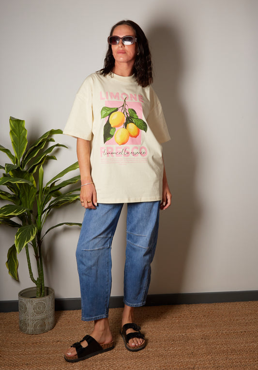 Gemma Lemon Over-sized T-Shirt  | Ecru
